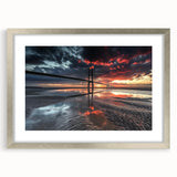 Silver landscape bridge frame with a white mat, showcasing a classic front view design, ideal for elegant home decor or gallery displays. Perfect for framing art prints or photographs, enhancing any interior space with a modern touch.