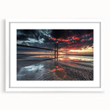 Landscape bridge frame with a white mat, showcasing a stunning view of a serene landscape. Ideal for home decor, this elegant frame enhances any artwork or photograph.