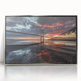 Framed acrylic artwork showcasing a stunning landscape bridge scene with silver accents, ideal for modern home decor. Perfect for enhancing any living space.