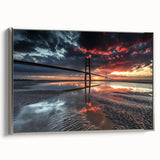 Framed canvas art showcasing a stunning landscape bridge scene in silver tones, highlighting intricate details and textures, perfect for modern home decor.