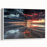 Framed canvas artwork depicting a serene landscape with a bridge, showcasing vibrant colors and intricate details, perfect for enhancing home decor.