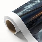 Landscape canvas artwork depicting a serene bridge scene with lush greenery and a tranquil waterway, rolled for easy transport and display.