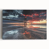 Stretched canvas artwork depicting a scenic landscape bridge with lush greenery and a serene river beneath, ideal for home decor or office spaces.