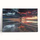Stretched canvas artwork depicting a serene landscape bridge scene, featuring lush greenery and a tranquil waterway, perfect for enhancing home decor.