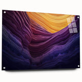 Acrylic landscape artwork depicting vibrant canyons, displayed in a sleek glass frame with decorative pins, showcasing rich colors and intricate details. Ideal for modern home decor.