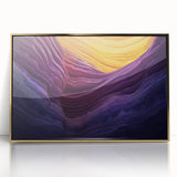 Framed acrylic artwork depicting a stunning landscape of canyons in gold tones, showcasing intricate details and vibrant colors, perfect for home or office decor.
