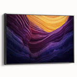 Framed canvas artwork showcasing a stunning landscape of canyons with vibrant colors and intricate details, displayed from a side view against a black frame. Perfect for enhancing home decor with natural beauty.