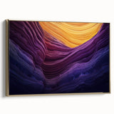 Framed canvas artwork depicting a stunning landscape of canyons, featuring rich gold accents and intricate details, perfect for enhancing modern home decor.