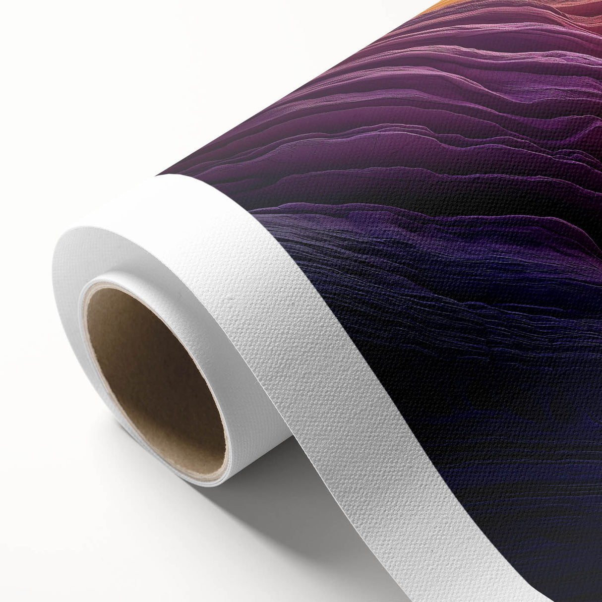 Stunning landscape rolled canvas showcasing vibrant canyons bathed in warm hues, ideal for home decor. Packaged securely in a protective cardboard tube.