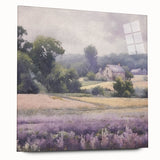 Landscape wall art depicting a serene countryside scene, featuring vibrant green fields and a clear blue sky, displayed in an acrylic glass frame for modern decor.