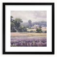 Black-framed landscape wall art depicting a serene countryside scene with lush greenery and a clear blue sky, perfect for home or office decor.