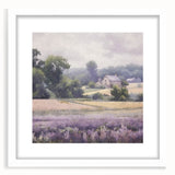 Landscape countryside wall art framed with a white mat, showcasing vibrant green fields and a serene blue sky, perfect for home decor and nature lovers.