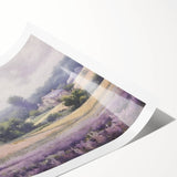 Landscape wall art print showcasing a serene countryside scene with rolling hills and vibrant greenery, rolled and ready for display. Perfect for home decor.