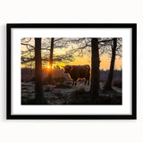 Framed landscape artwork showcasing a serene countryside scene with vibrant greens and blues, featuring a sleek black frame and mat, ideal for home decor.
