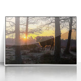 Framed acrylic artwork showcasing a serene countryside landscape with vibrant greens and a blue sky, set against a sleek white frame for modern decor.