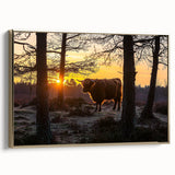 Framed canvas artwork depicting a serene countryside landscape, featuring lush green fields and a golden frame, ideal for home decor and enhancing interior spaces.