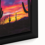 Close-up of a framed desert landscape canvas, showcasing vibrant colors and intricate details of the sandy terrain, perfect for home decor enthusiasts.
