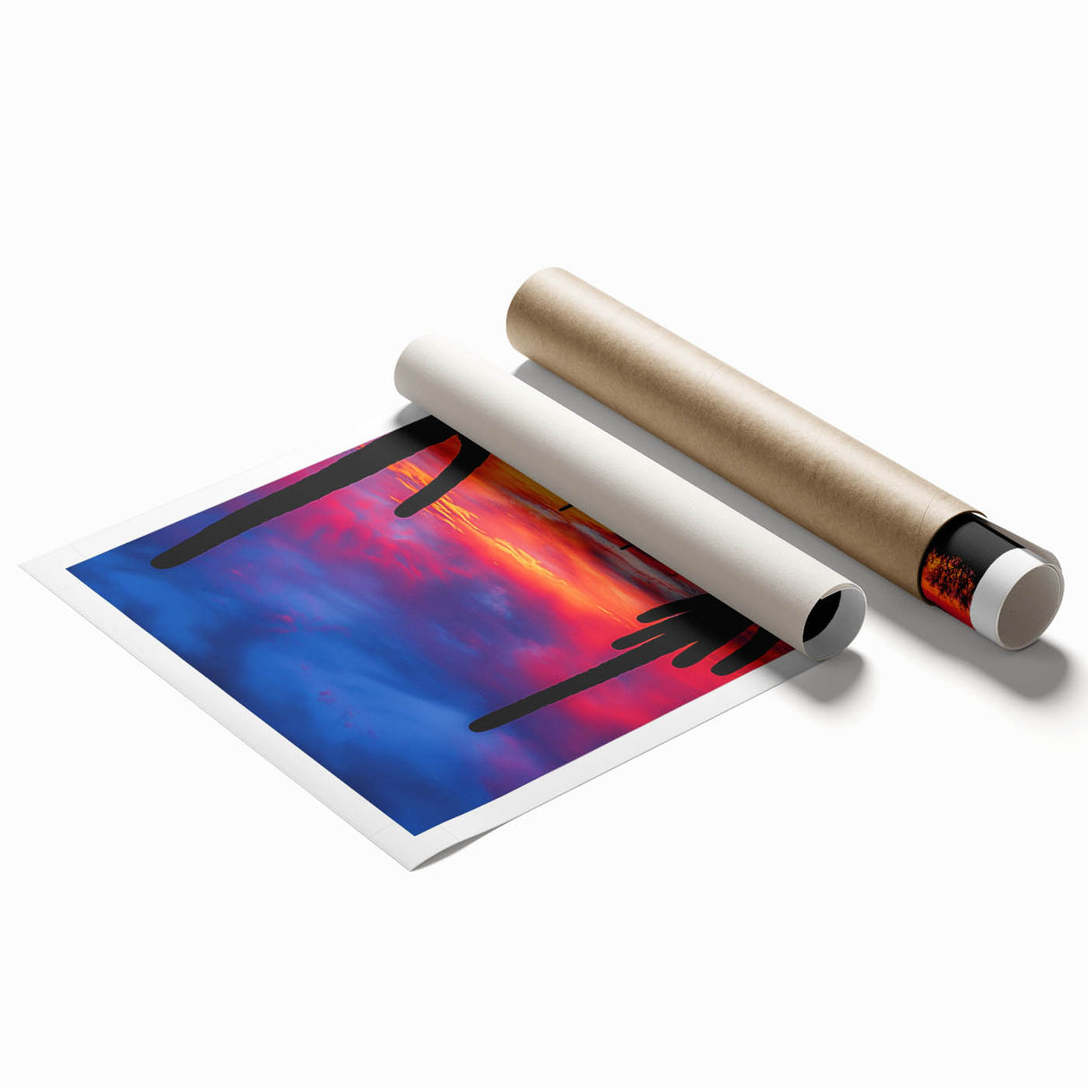 Desert landscape rolled canvas print showcasing vibrant hues of orange and yellow, evoking a serene sunset atmosphere, perfect for home decor and art enthusiasts.