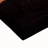 Close-up of a vibrant desert landscape stretched canvas art piece, showcasing rich hues of orange and yellow with intricate texture, perfect for home decor.