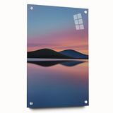 Acrylic glass artwork depicting a vibrant landscape with colorful fields, displayed in a side view and secured with decorative pins, perfect for home decor.