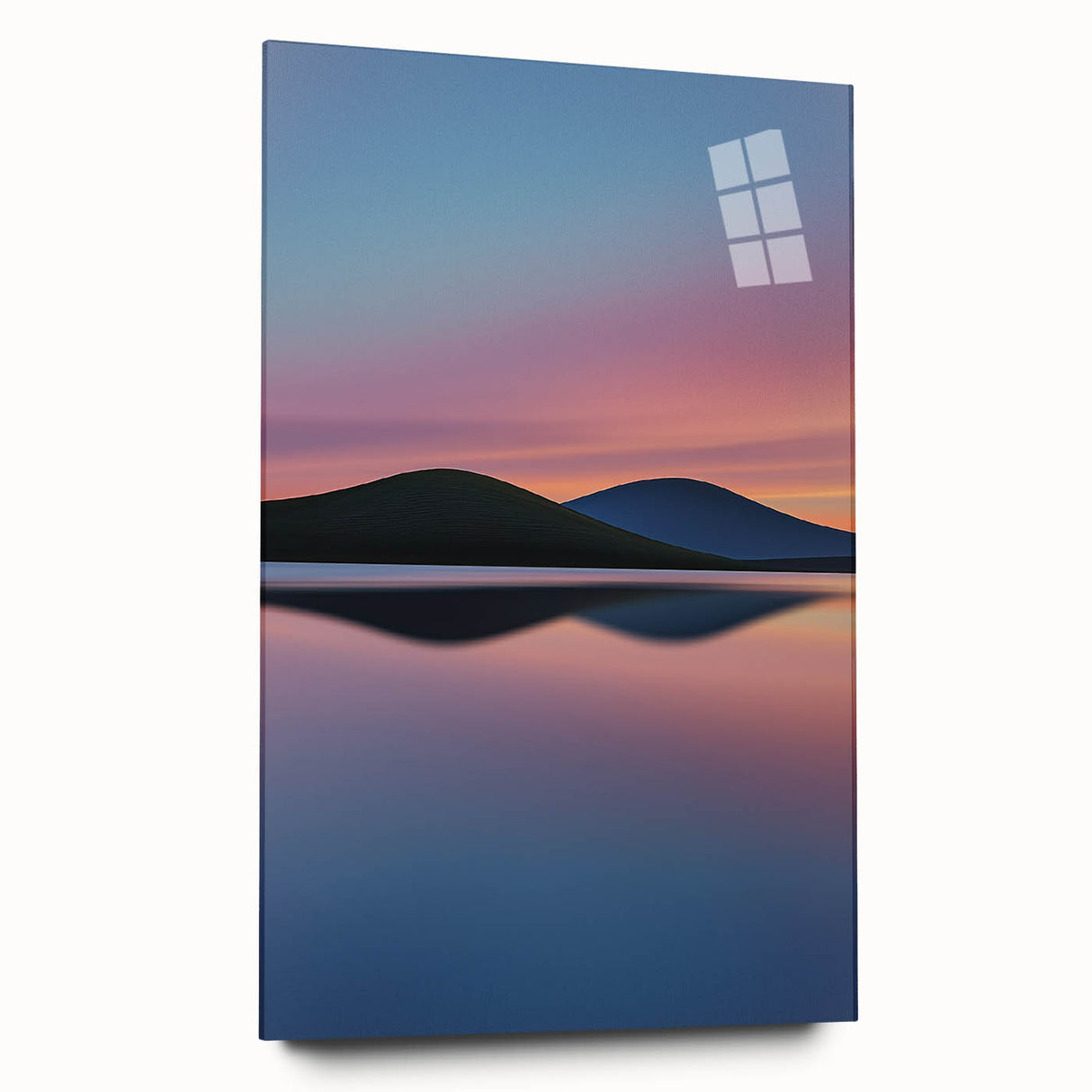Acrylic glass side view of a vibrant landscape featuring rolling green fields under a bright blue sky, designed to enhance modern home decor with its vivid colors and serene atmosphere.