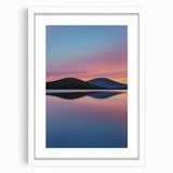 Framed landscape artwork showcasing vibrant green fields and blue skies, elegantly matted with a white frame, ideal for home decor and modern aesthetic.