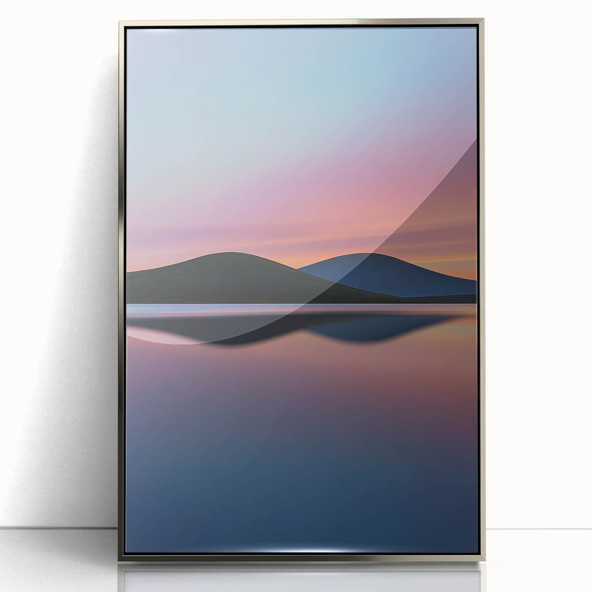 Framed acrylic artwork showcasing a vibrant landscape with lush green fields, designed in a contemporary style, perfect for modern home decor.