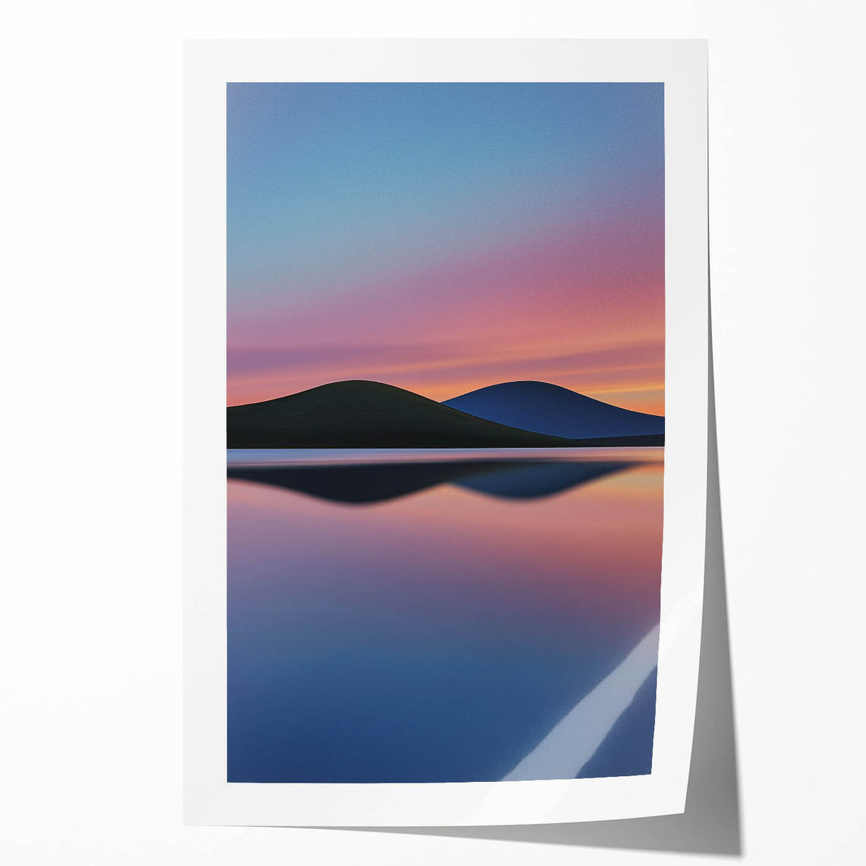 Vibrant rolled print depicting a serene landscape with lush green fields under a blue sky, designed for home decor, elegantly packaged in a protective tube.