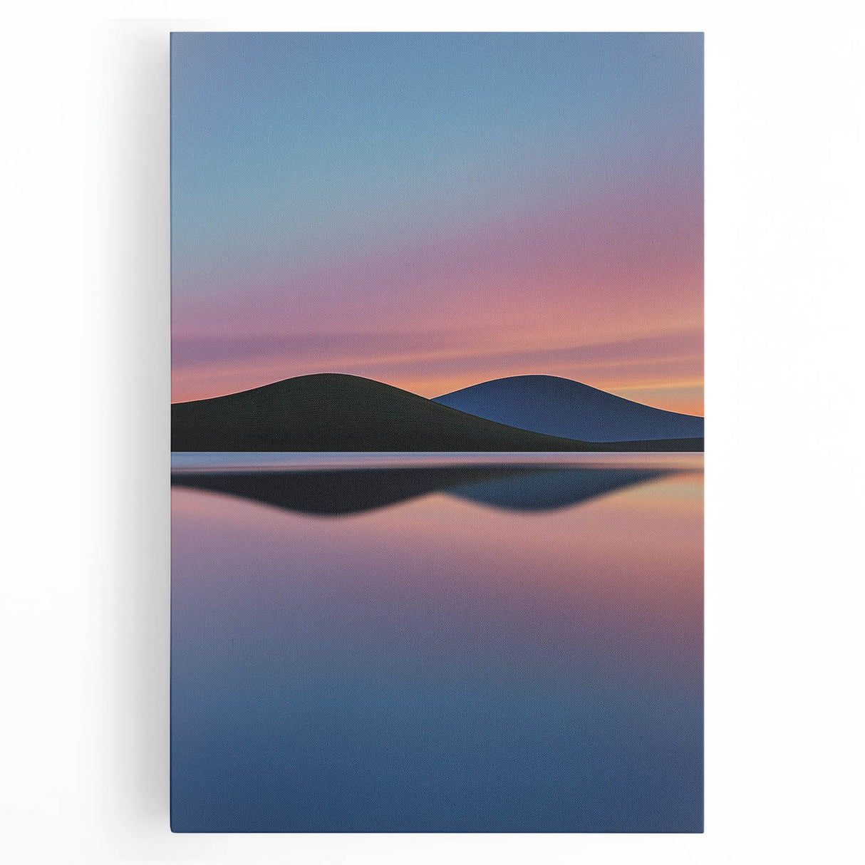 Stretched canvas artwork depicting vibrant green fields under a blue sky, ideal for home decor, evoking a sense of tranquility and nature's beauty.