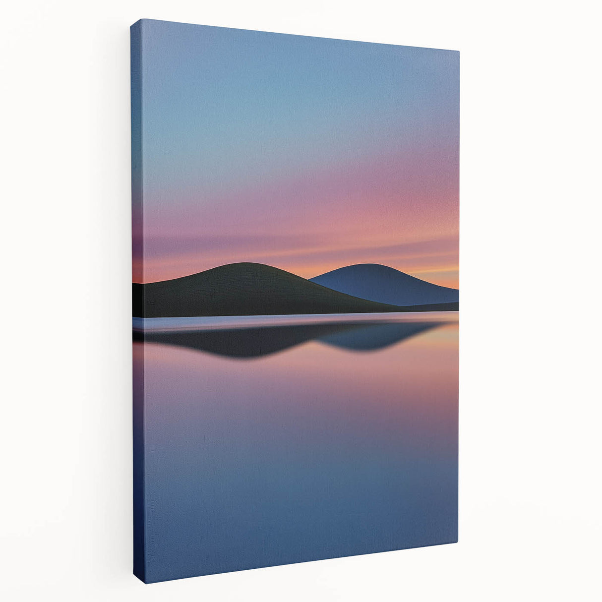 Vibrant stretched canvas artwork depicting a serene landscape of lush green fields under a bright blue sky, showcasing rich colors and intricate details ideal for home decor.