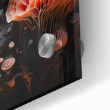 Large abstract wall art on acrylic featuring earthy orange and beige tones in a mid-century modernist style.