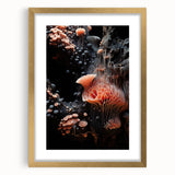 Extra large abstract art print with textured elements in gold and white, framed, ideal for living room decor.