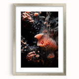 Textured abstract art print in muted beige and cream tones, framed in silver, ideal for bedroom wall decor.