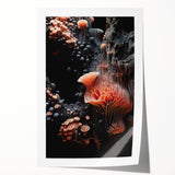 Extra large rolled print featuring close-up elements of natural flora in muted green and brown tones.