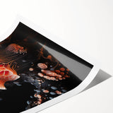 Extra large wall art featuring line art flowers in black on a white background, rolled print.