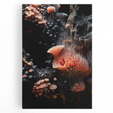 Large black and white photo of spices and herbs on stretched canvas, ideal for kitchen wall art.