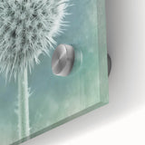 Large abstract floral print in vibrant colors on acrylic glass, ideal for dining room art in a mid-century modernist style.