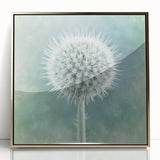 Large art print of close-up floral imagery in soft pastel colors on a gold-framed acrylic.