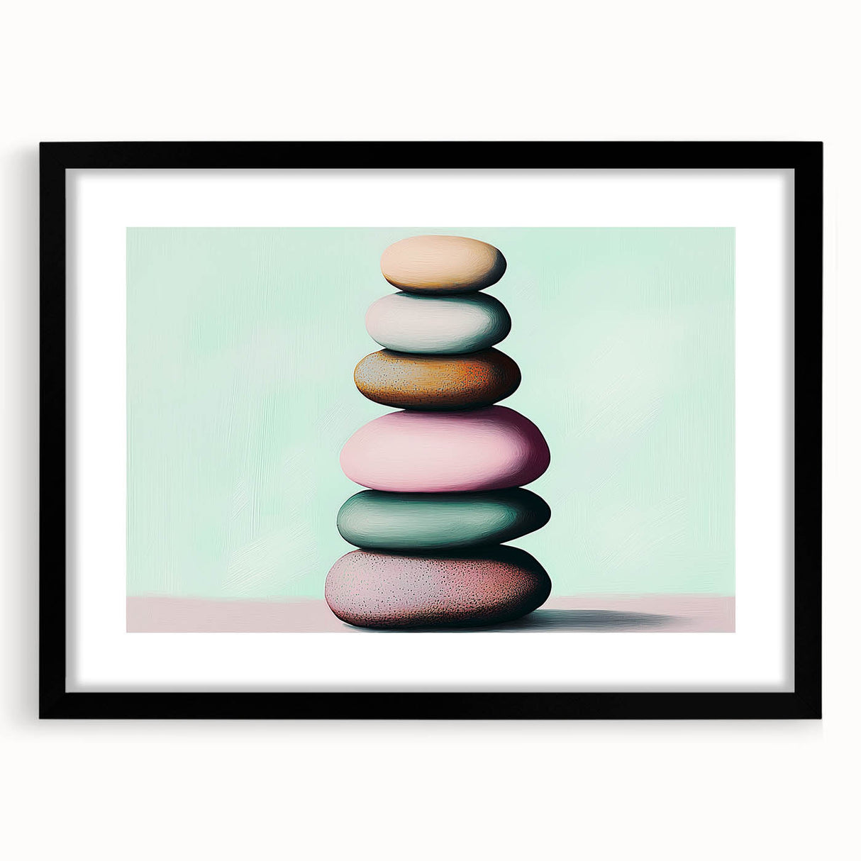 Extra large abstract art print featuring a colorful, textured depiction of nature elements on a black framed canvas.