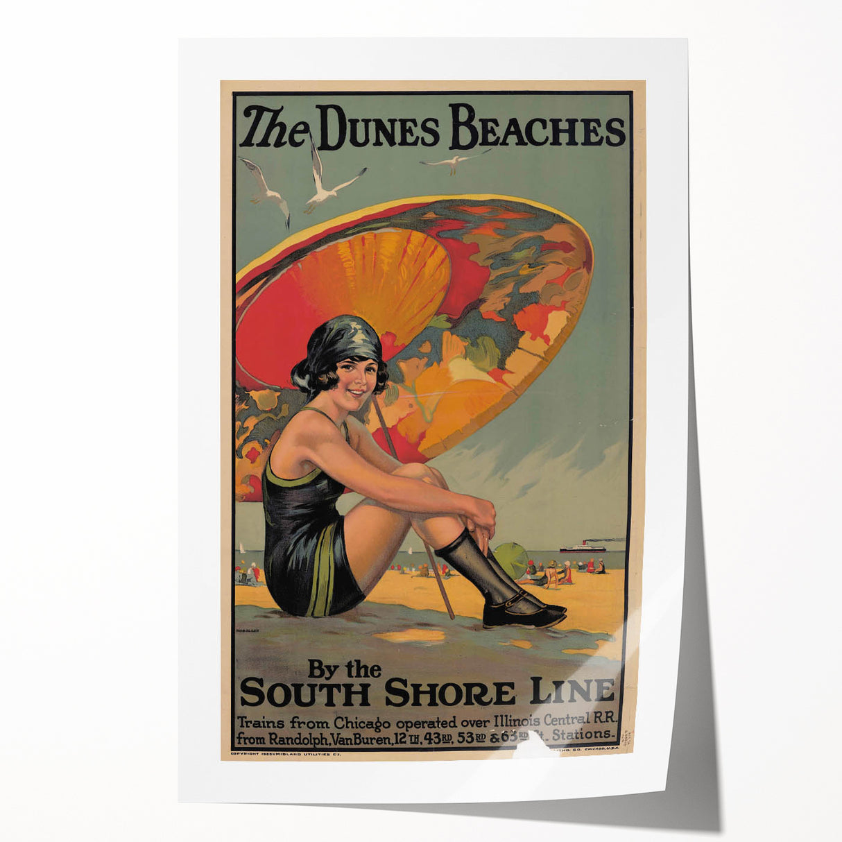 Vintage Indiana Dunes Beaches Poster | Retro South Shore Line Art