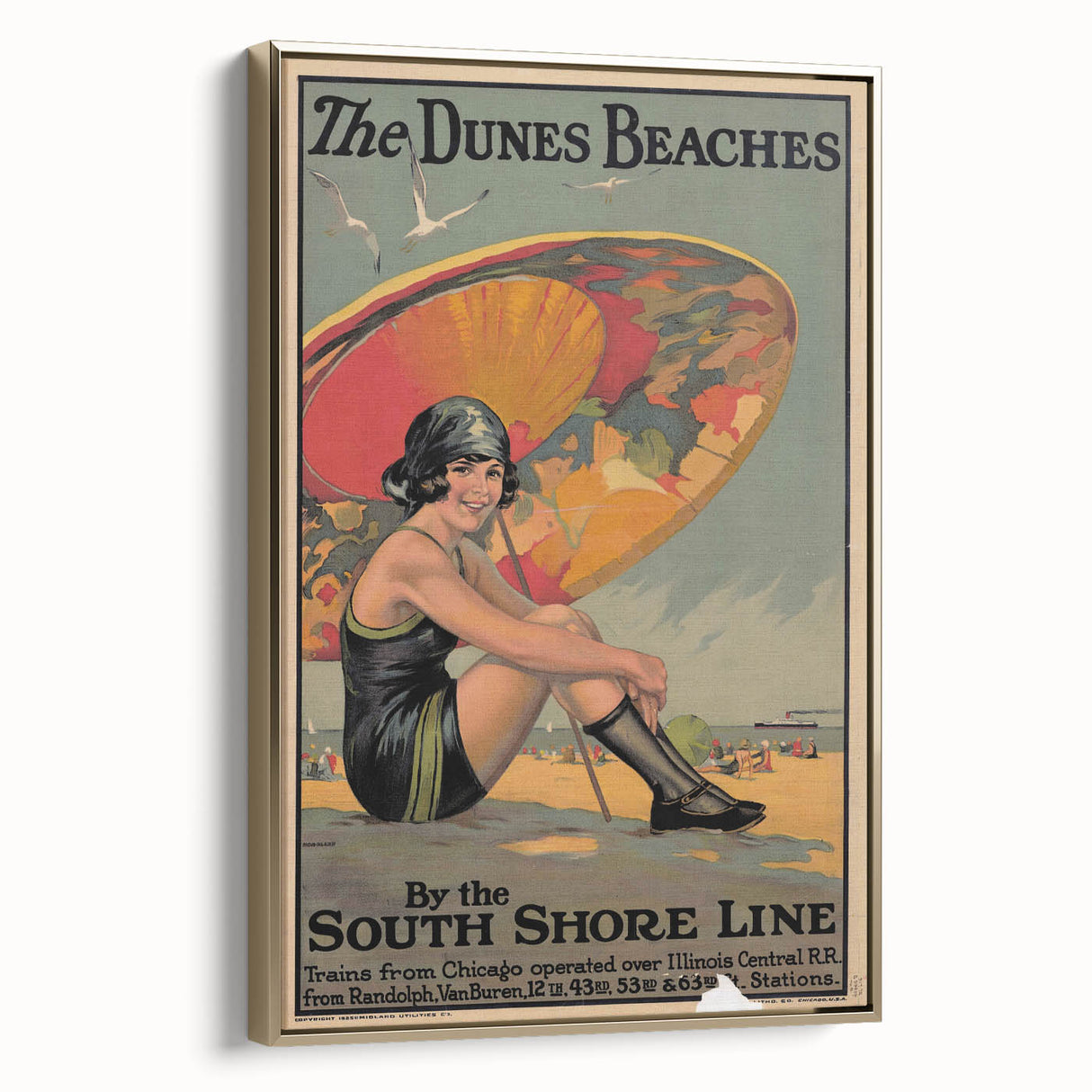 Vintage Indiana Dunes Beaches Poster | Retro South Shore Line Art