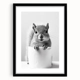 Cute Squirrel Bathroom Wall Art - Fun Black and White Bathroom Decor