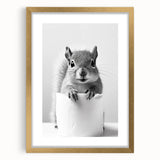 Cute Squirrel Bathroom Wall Art - Fun Black and White Bathroom Decor