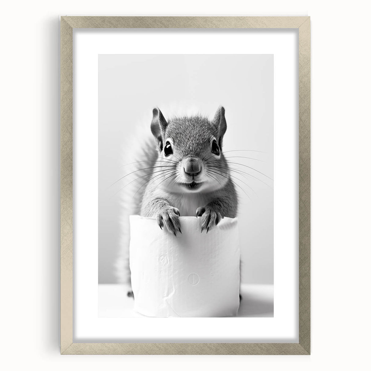 Cute Squirrel Bathroom Wall Art - Fun Black and White Bathroom Decor