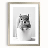 Cute Squirrel Bathroom Wall Art - Fun Black and White Bathroom Decor