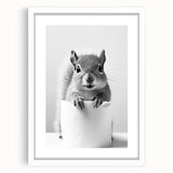 Cute Squirrel Bathroom Wall Art - Fun Black and White Bathroom Decor