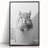 Cute Squirrel Bathroom Wall Art - Fun Black and White Bathroom Decor