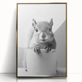 Cute Squirrel Bathroom Wall Art - Fun Black and White Bathroom Decor