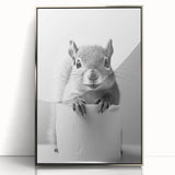 Cute Squirrel Bathroom Wall Art - Fun Black and White Bathroom Decor