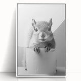 Cute Squirrel Bathroom Wall Art - Fun Black and White Bathroom Decor